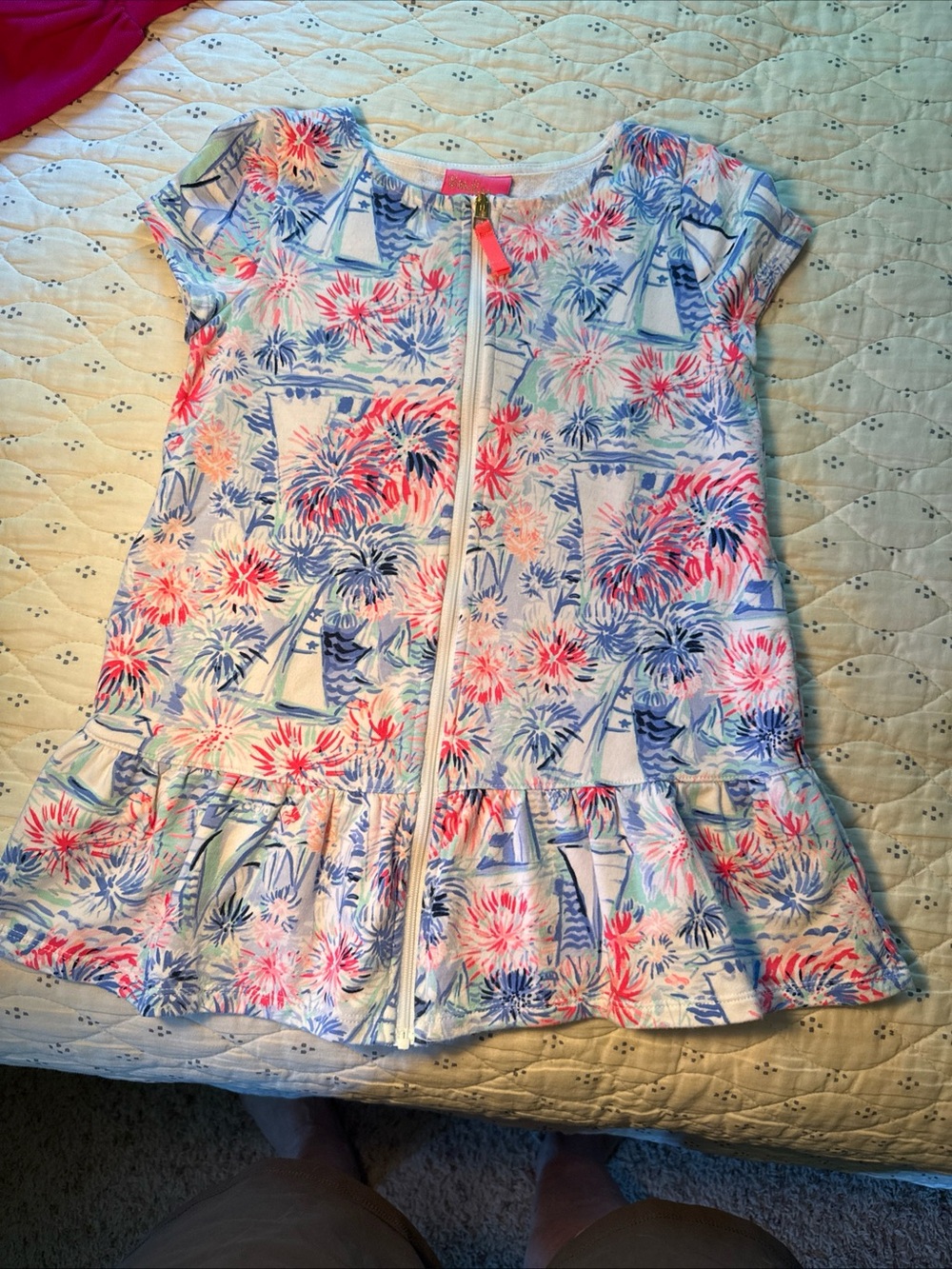 Lilly Pulitzer Full Zip Beach Dress/Cover Up RARE Print Fireworks And Sail Boats